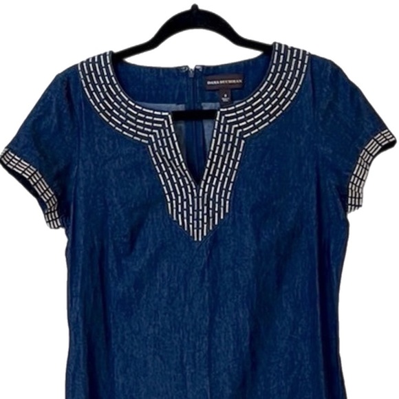 Denim Boho Shift Dress by Dana Buchman Sz 8 Med EUC - Picture 3 of 7